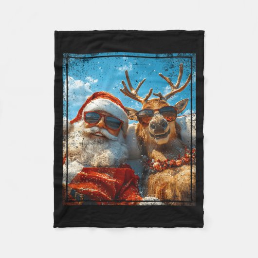 Santa And Reindeer Selfie Funny Christmas Vacation Fleece Deken (Voorkant)