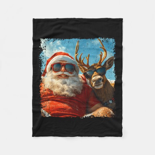 Santa And Reindeer Selfie Funny Christmas Vacation Fleece Deken (Voorkant)