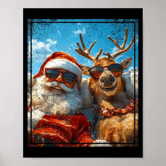 Santa And Reindeer Selfie Funny Christmas Vacation Poster (Voorkant)