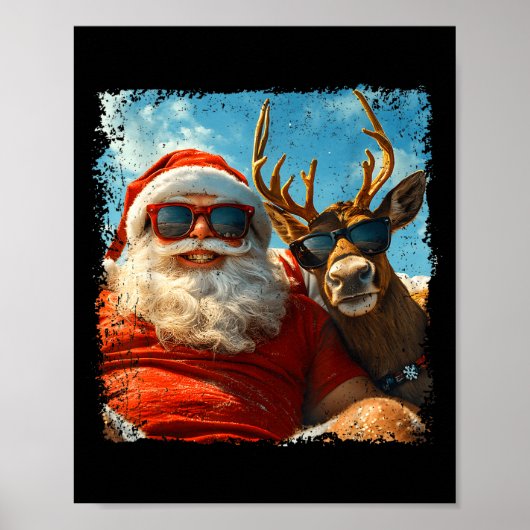 Santa And Reindeer Selfie Funny Christmas Vacation Poster (Voorkant)
