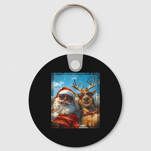 Santa And Reindeer Selfie Funny Christmas Vacation Sleutelhanger (Voorkant)