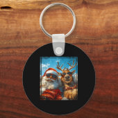 Santa And Reindeer Selfie Funny Christmas Vacation Sleutelhanger (Voorkant)