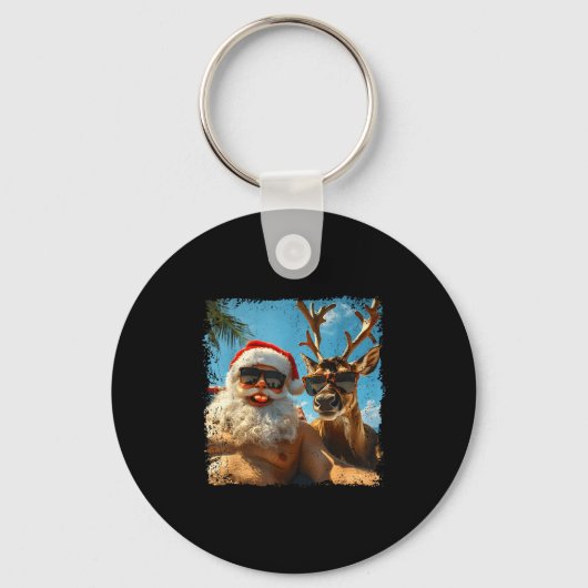 Santa And Reindeer Selfie Funny Christmas Vacation Sleutelhanger (Voorkant)