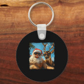 Santa And Reindeer Selfie Funny Christmas Vacation Sleutelhanger (Voorkant)