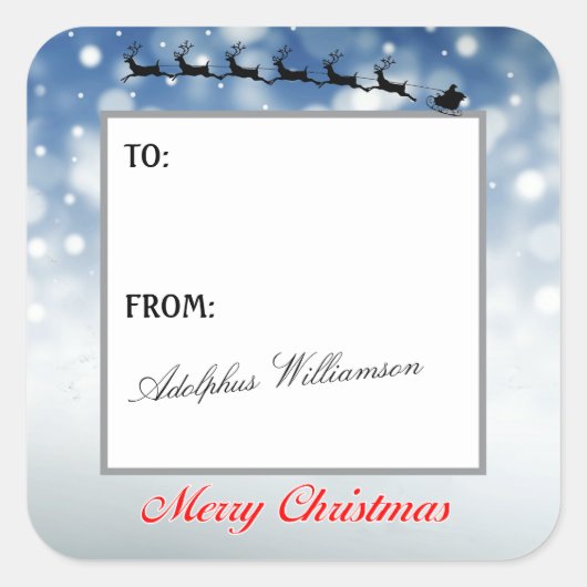 Santa and Reindeer Snowflakes Gift Label (Voorkant)