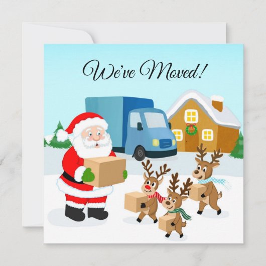 Santa and Reindeer We've Move Announcement Aankondiging (Voorkant)