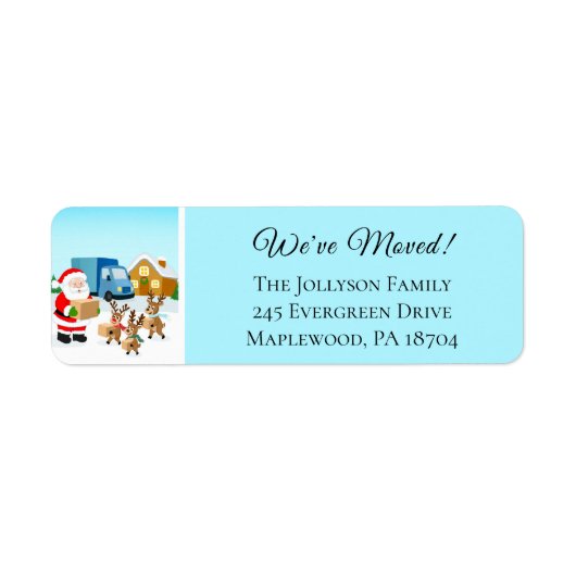 Santa and Reindeer We've Move Announcement Etiket (Voorkant)