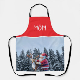 Santa and Rudolf Mom Chef All-Over Print Apron Schort