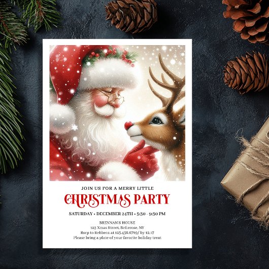 Santa and Rudolph Cute Holiday Gathering Invites Kaart