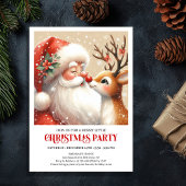 Santa and Rudolph Festive Holiday Party Invitation Kaart