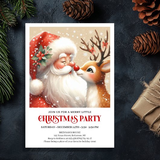 Santa and Rudolph Festive Holiday Party Invitation Kaart
