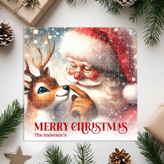Santa and Rudolph Personalized Holiday Puzzle Gift Legpuzzel