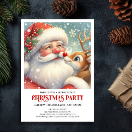 Santa and Rudolph Winter Holiday Party Invitation Kaart