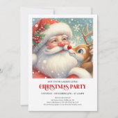 Santa and Rudolph Winter Holiday Party Invitation Kaart (Voorkant)