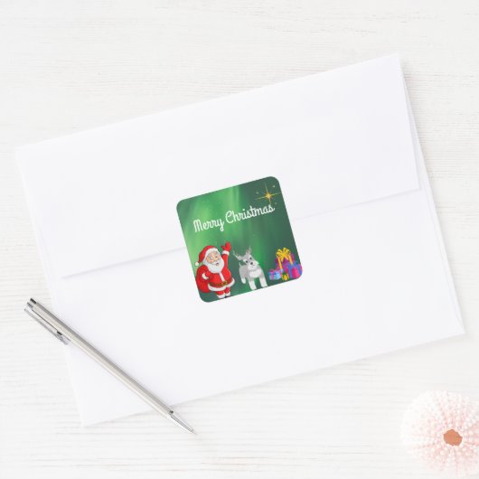 SANTA AND SCHNAUZER CUSTOM CHRISTMAS VIERKANTE STICKER (Envelop)
