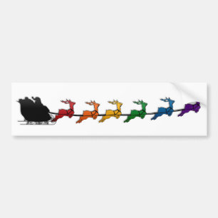 Santa and Sleigh met LGBTQ Pride Rainbow Reindeer Bumpersticker