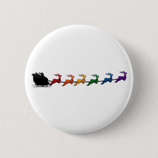 Santa and Sleigh met LGBTQ Pride Rainbow Reindeer Ronde Button 5,7 Cm (Voorkant)