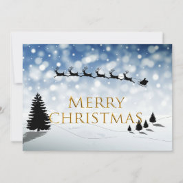 Santa and Sleigh silhouette Snow scene Personalize Feestdagenkaart