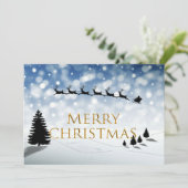 Santa and Sleigh silhouette Snow scene Personalize Feestdagenkaart (Staand voorkant)