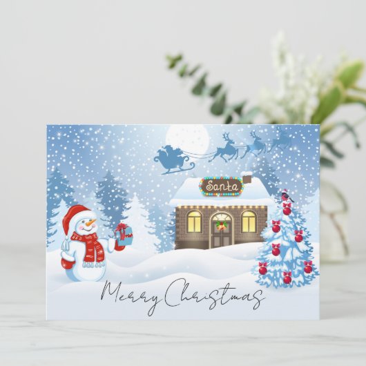 Santa and Sleigh Winter Scene Feestdagenkaart (Staand voorkant)