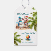 Santa and Snowman Mele Kalikimaka Christmas Cadeaulabel (Voorkant)