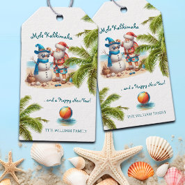 Santa and Snowman Mele Kalikimaka Christmas Cadeaulabel
