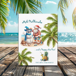 Santa and Snowman Mele Kalikimaka Christmas Feestdagenkaart