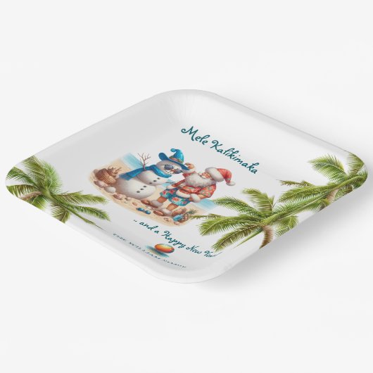 Santa and Snowman Mele Kalikimaka Christmas Papieren Bordje (Gebogen)