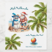 Santa and Snowman Mele Kalikimaka Christmas Wijn Etiket (Enkel label)