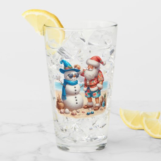 Santa and Snowman Tropical Island Christmas Glas (Voorkant ijs)