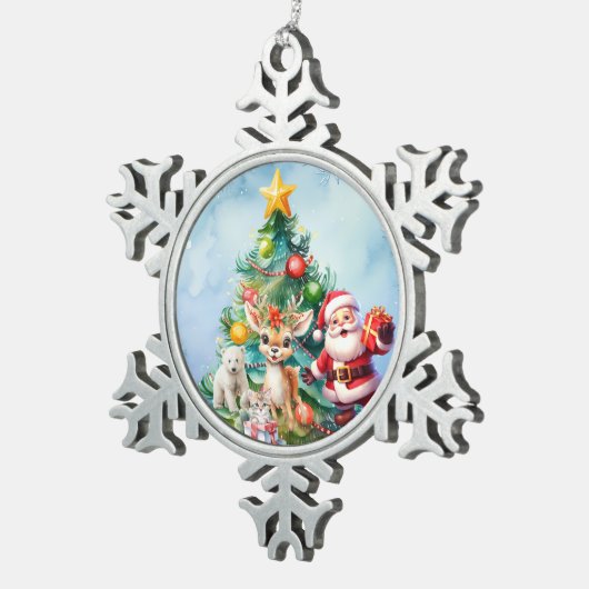 SANTA & ANIMAL FRIENDS PEWTER SNOWFLAKE ORNAMENT (Rechts)