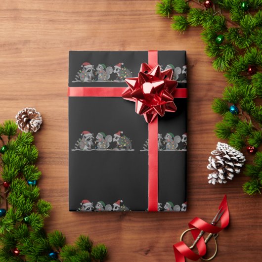 Santa Animals Xmas Silly Racoon Opossum Squirrel Cadeaupapier (Feestdagen Geschenken)