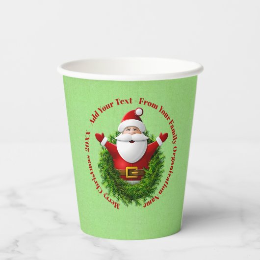 Santa Announing Jouw tekst Name Year Red Green Papieren Bekers (Achterkant)