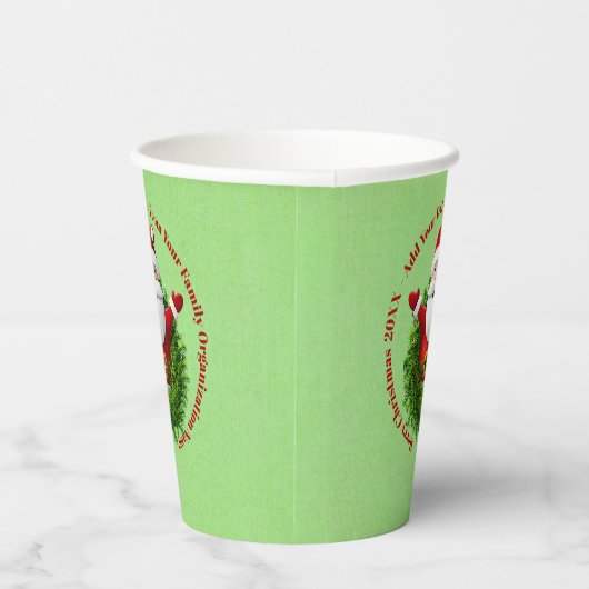 Santa Announing Jouw tekst Name Year Red Green Papieren Bekers (Rechts)