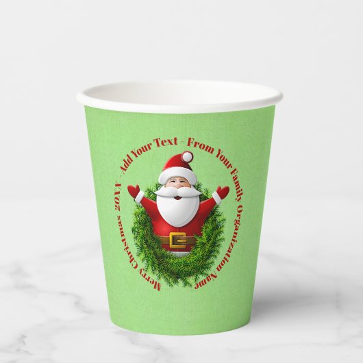 Santa Announing Jouw tekst Name Year Red Green Papieren Bekers (Voorkant)