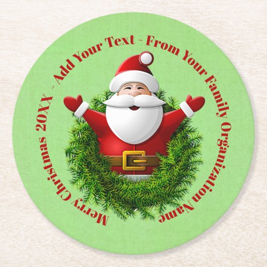 Santa Announing Jouw tekst Name Year Red Green Ronde Kartonnen Onderzetter (Voorkant)