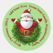 Santa Announing Jouw tekst Name Year Red Green Ronde Sticker (Voorkant)