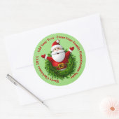 Santa Announing Jouw tekst Name Year Red Green Ronde Sticker (Envelop)