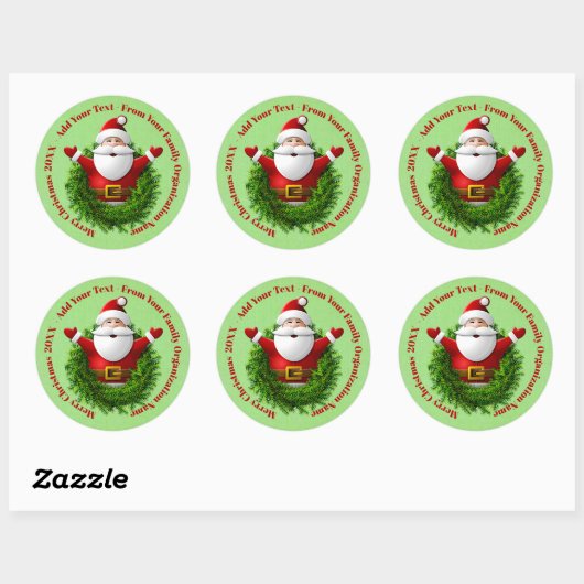 Santa Announing Jouw tekst Name Year Red Green Ronde Sticker (Vel)