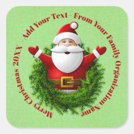 Santa Announing Jouw tekst Name Year Red Green Vierkante Sticker