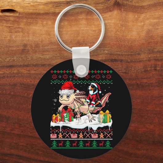 Santa Appenzeller Sennenhund Riding Axolotl Xmas S Sleutelhanger (Voorkant)
