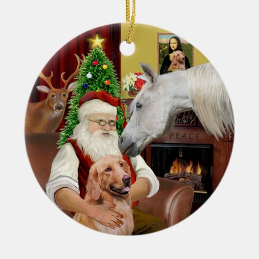 Santa - Arabisch Paard en Gouden Keramisch Ornament (Voorkant)