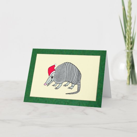 Santa Armadillo Christmas (groene rand) Feestdagen Kaart (Voorkant)