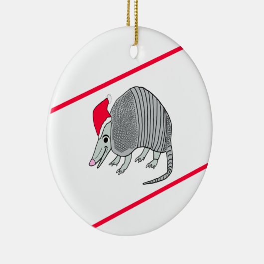 Santa Armadillo Kerstmis (witte achtergrond) Keramisch Ornament (Rechts)