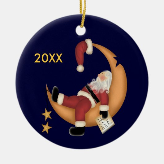 Santa Asleep op de Maan Keepsake Ornament (Voorkant)