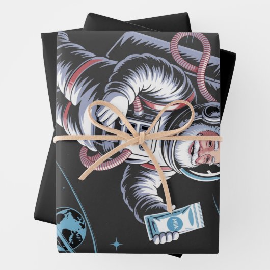 Santa Astronaut with Spacesuit Festive Christmas Inpakpapier Vel (In situ)