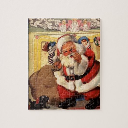 Santa at Chimney met Puppy , Retro Legpuzzel (Verticaal)