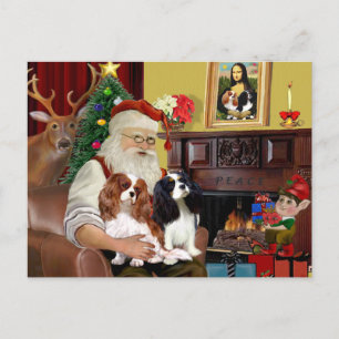 Santa At Home Cavalier King Charles (twee) Feestdagenkaart