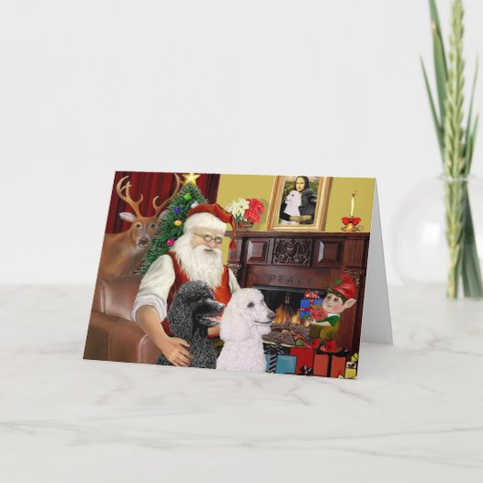 Santa At Home - Poodles (2 standaard) Feestdagen Kaart (Voorkant)