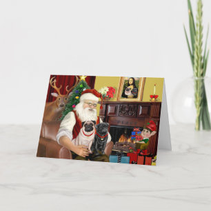 Santa At Home - Pugs 2,2F, 1blk) Feestdagen Kaart